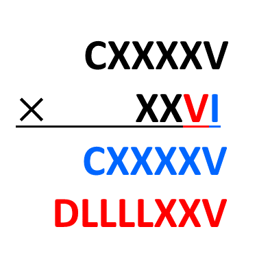 multiplicação de números romanos -7 Produto 5