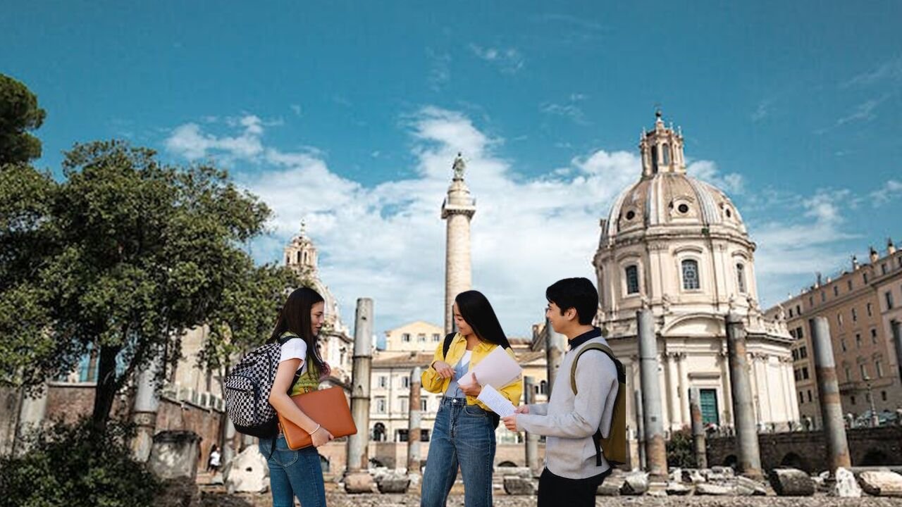 Estudantes romanos Estudantes em foro romano